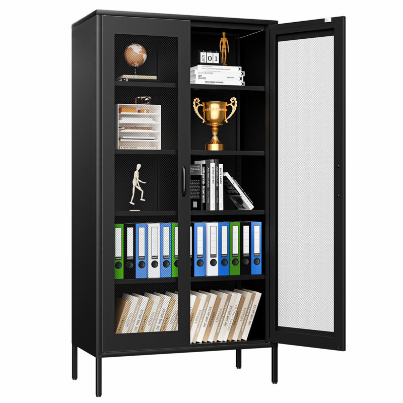 Armoire de rangement en métal avec 2 portes grillagées pour la maison et le bureau, Noir