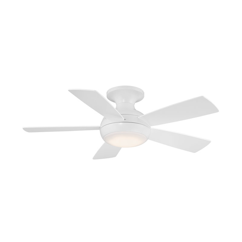 Odyssey 5- Blade Smart Flush Mount Ceiling Fan with Remote Control and LED Light Kit Included, 44", Matte White