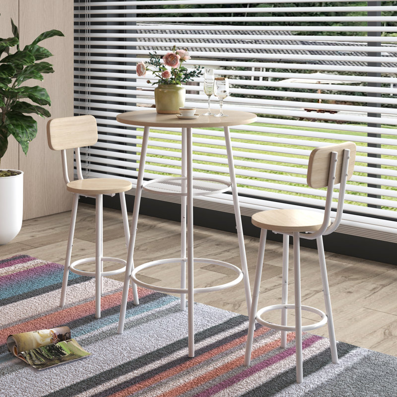 Table de bar, équipée de 2 tabourets de bar, avec dossier et cloison