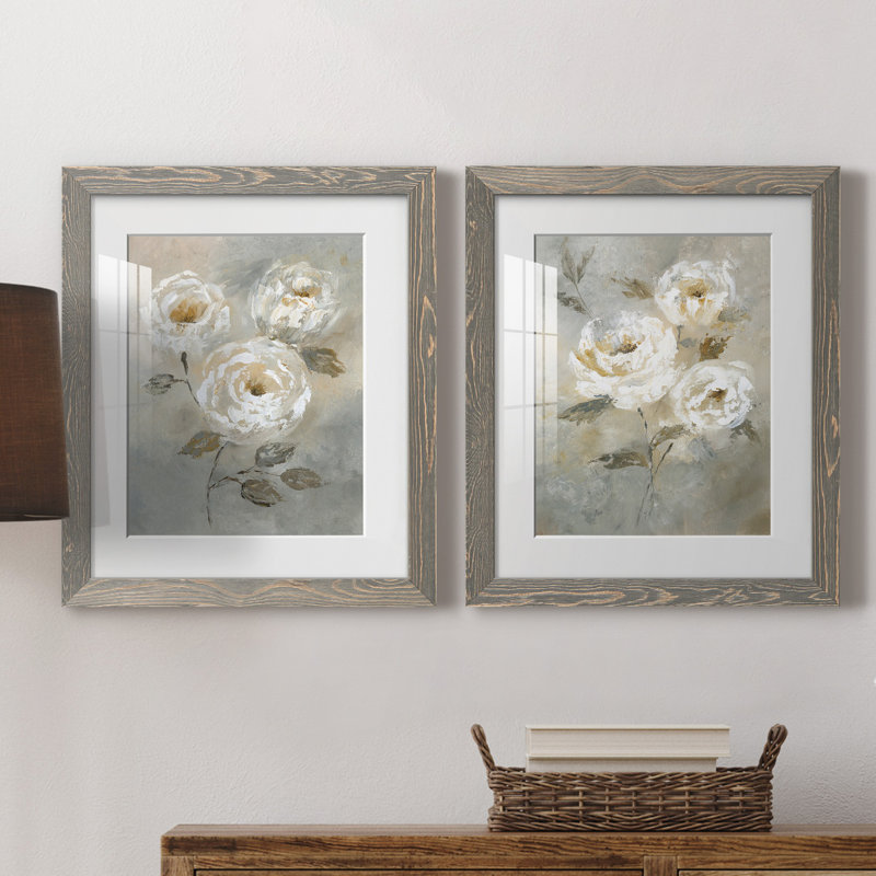 «Soft and Bold I», ensemble de 2 reproductions d'art, Blanc, H 20 po x l 17 po x P 1 po, Papier avec cadre gris