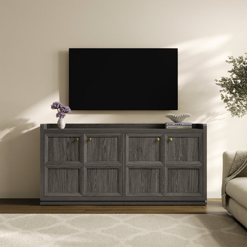 Buffet moderne 61,7 po à 4 portes avec tablettes réglables et coins arrondis sécuritaires, Gris foncé, 2