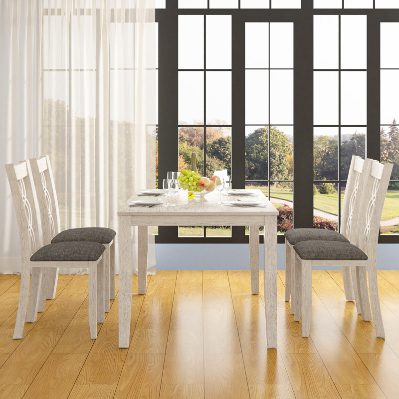 Ensemble de table de salle à manger 5 pièces en bois massif pour 4 personnes, ensemble de table coin-repas, avec table de cuisine et chaises rembourrées, ensemble de coin-repas peu encombrant, ensemble de chaises de table de cuisine