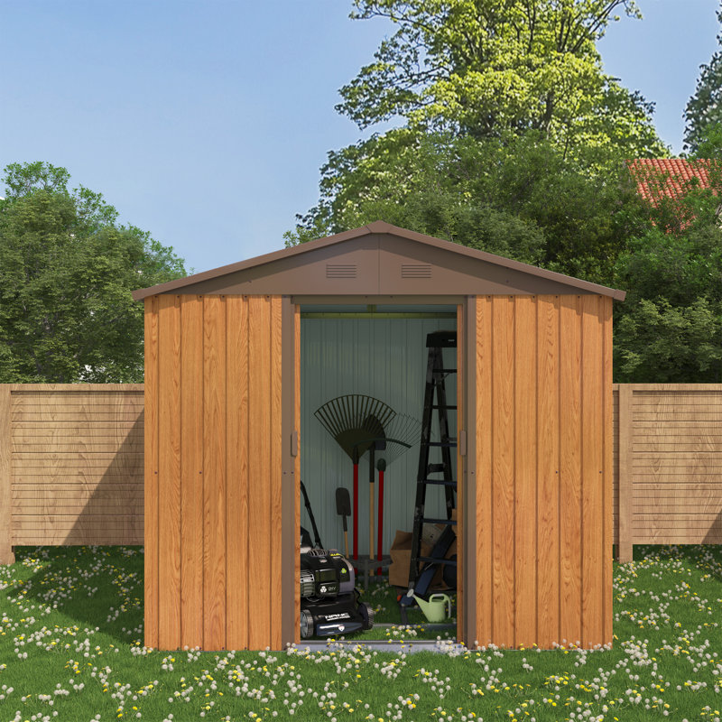 8 ft x 6 ft Brown Metal Lean-To Storage Shed