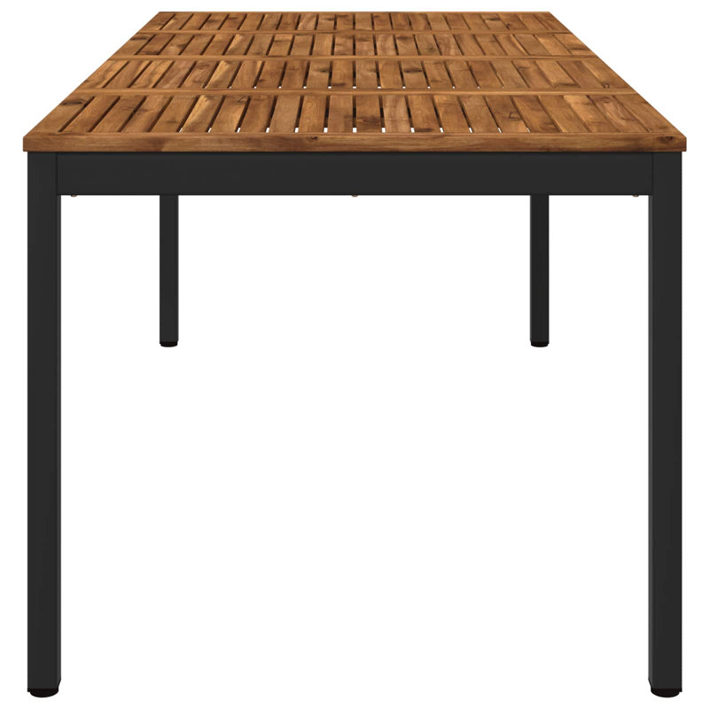 Acacia Metal Base Dining Table, Brown, Black, 75cm H x 180cm W x 88.5cm D