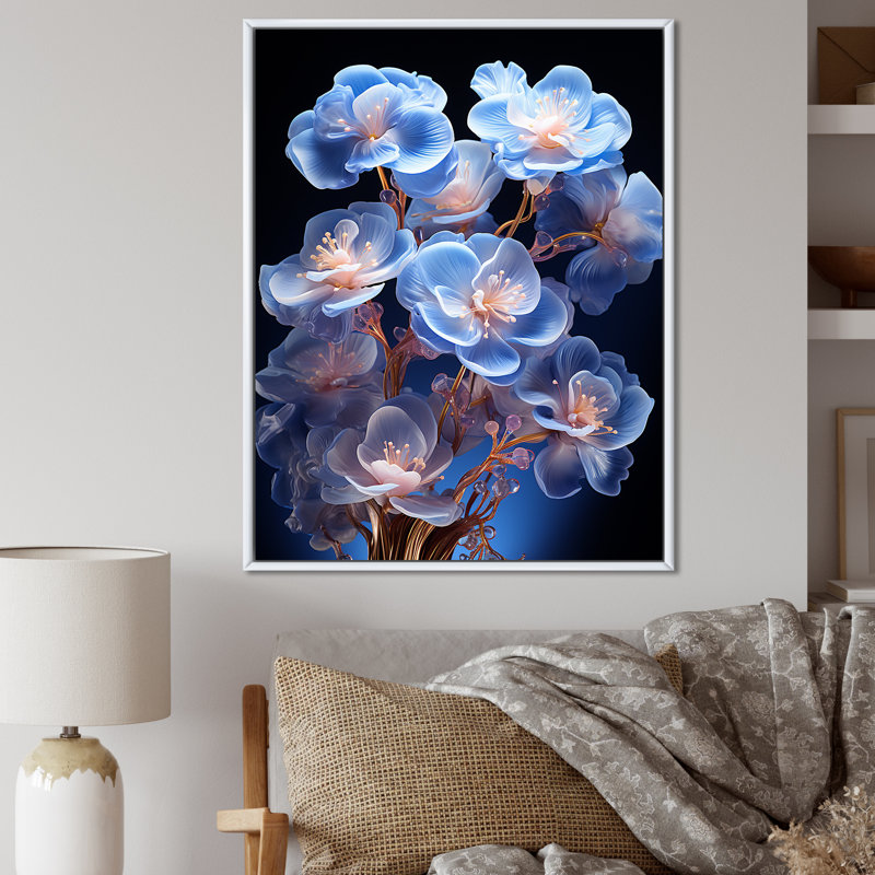 Minuit Indigo Pansy Wonders I, H 20 po x l 12 po x P 1 po, Cadre flottant blanc