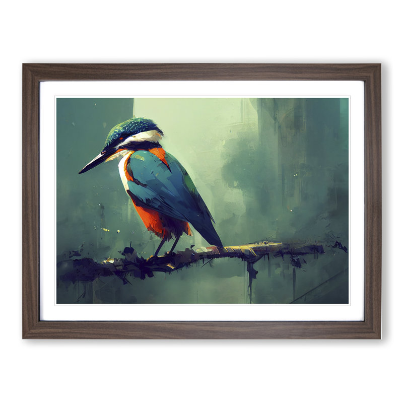 Kingfisher Bird Vol.5 - Framed Print, 25cm H x 34cm W x 2cm D, Walnut