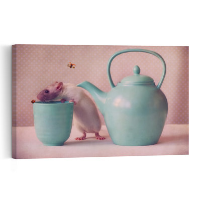 Curious Rat Tea Time Dreamy Playful Whimsical Bee Nature Wall Art Print by Ellen van Deelen - 1 Piece Wrapped Canvas Wall Art