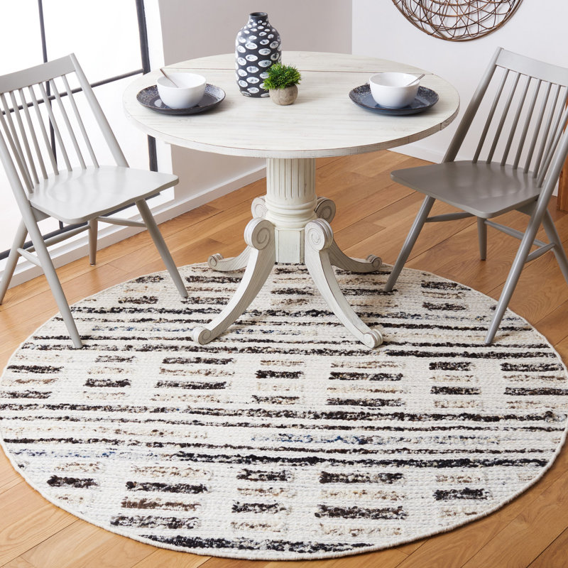 Tapis ivoire / brun foncé tissé à la main Ihechikara, Rond 6 pi