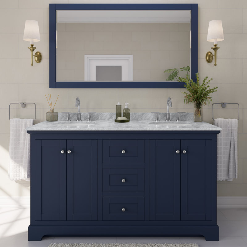 Ensemble de meuble-lavabo double 60 po Avery, Bleu foncé, Chrome poli
