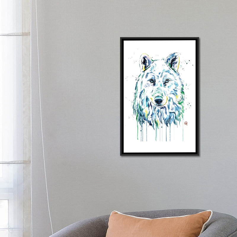 Loup par Lisa Whitehouse - Impression sur toile, H 26 po x l 18 po x P 1,5 po, Toile avec cadre noir, Pas de tapis