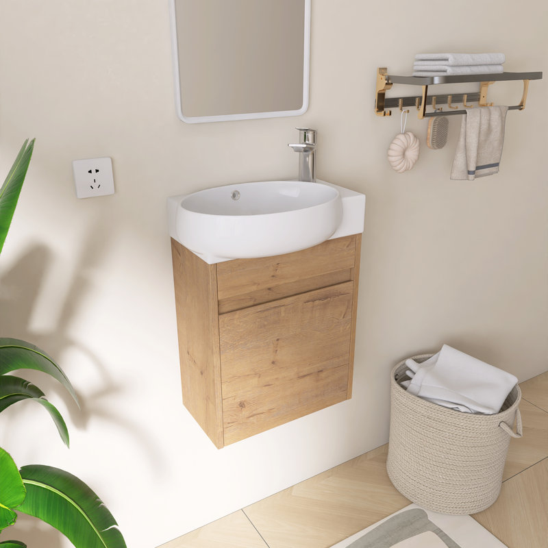 Derwent 16" Wall Mounted Single Bathroom Vanity Set With Ceramic Sink