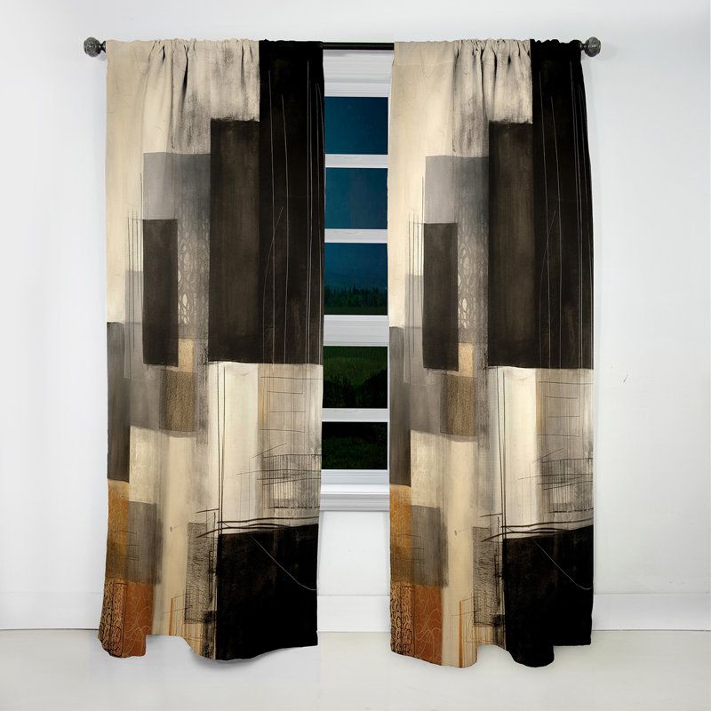 Black Mid Century Fusion II - Midcentury Curtain - Blackout Abstract Curtain - 1 Panels, 52" W x 95" L