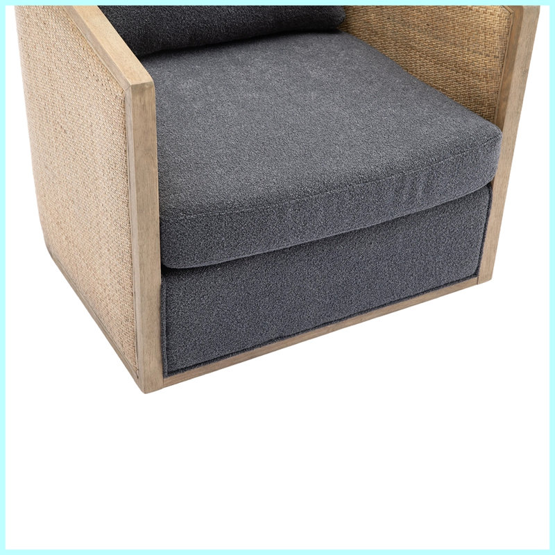 Swivel Barrel Chair, 360 Degree Swivel Barrel Club Chair, Carbon Black Boucle