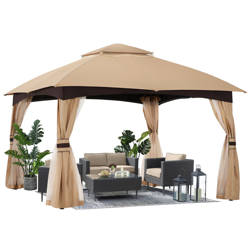 Patio en acier Les abris de jardin à toit souple, 110" H x 131" W x 131" D, Beige