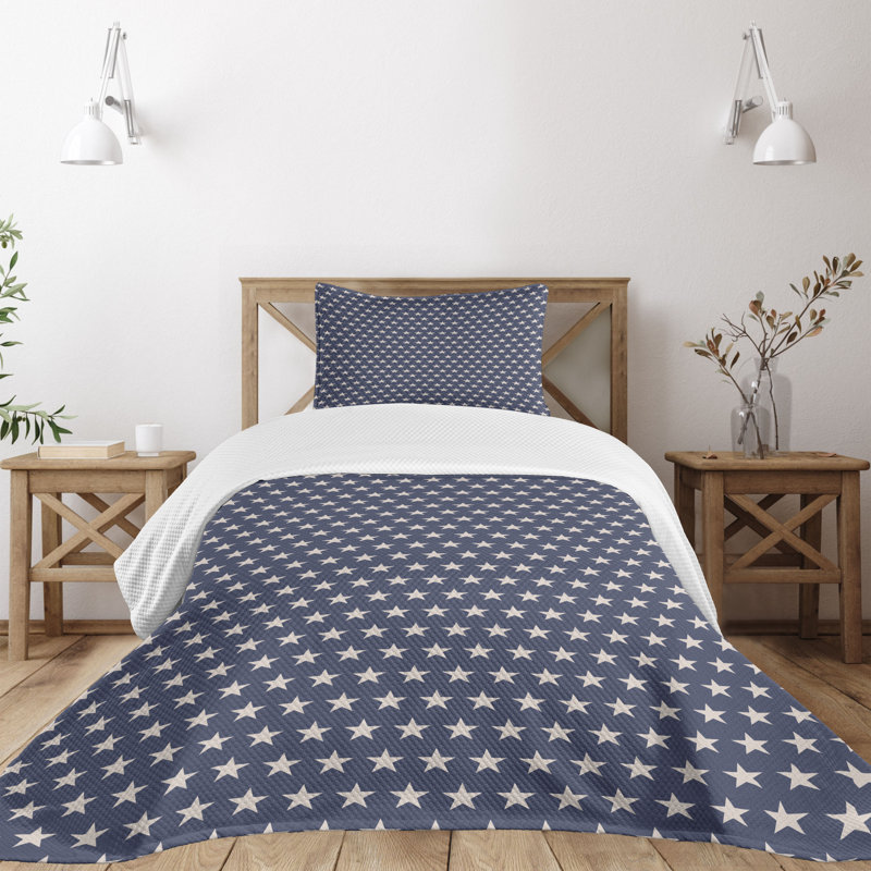 Twin Blue Star Pattern Polyester Bedspread Set