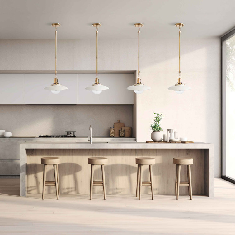 Ramiro 1-Light Cream and Brass Pendant Light – 10" Plug-In or Hardwired Adjustable Light Fixture for Kitchen Island, Farmhouse, or Coastal Dining Room