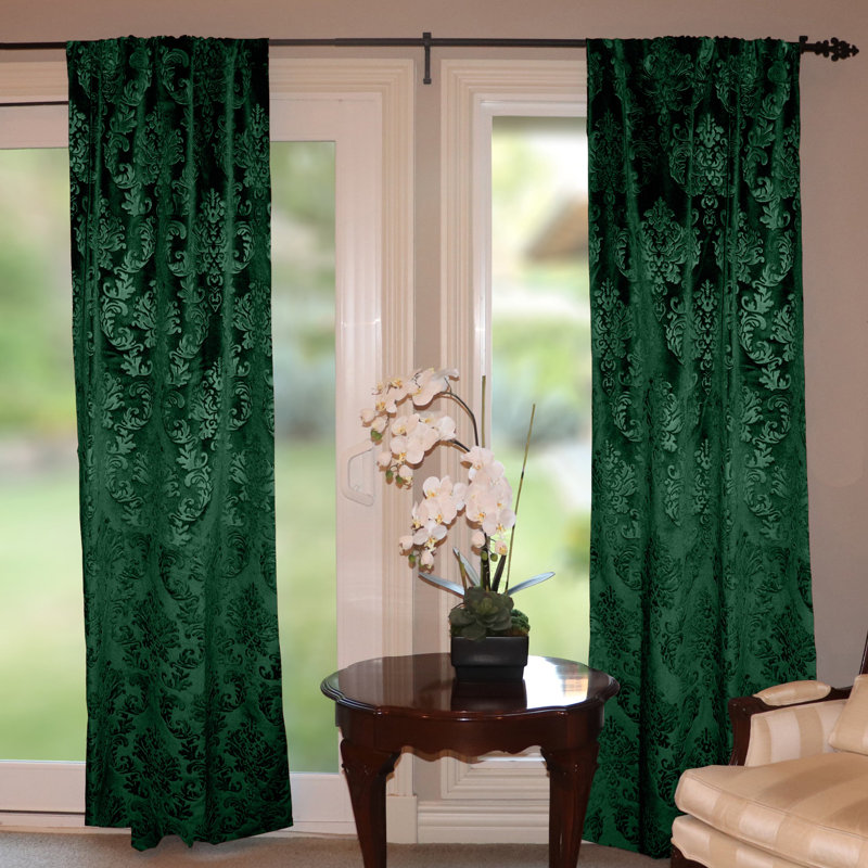 Velvet Damask Curtain Panel, 54" W x 63" L