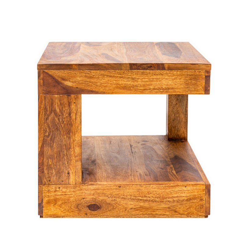 Theirry Solid Wood Floor Shelf Coffee Table with Storage, 40cm H x 45cm L x 45cm D
