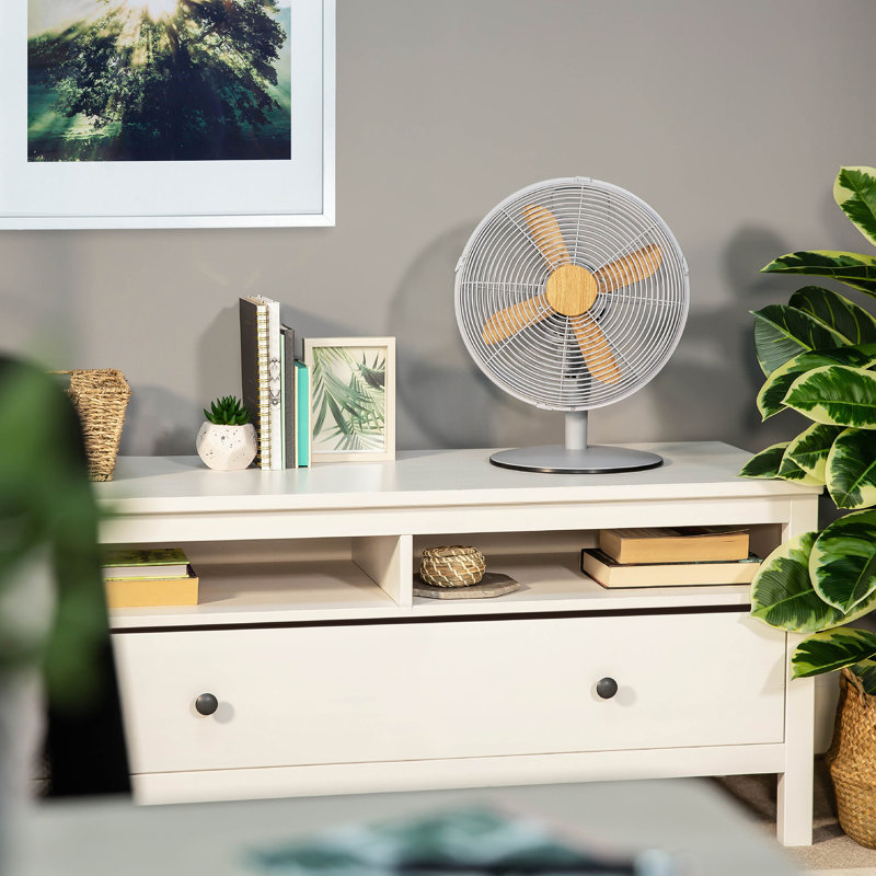 Russell Hobbs Rhmdf1201wdg 12" Scandi Desk Fan In Grey And Wood Effect