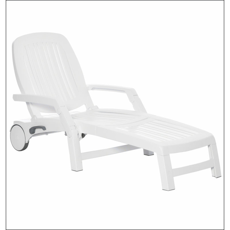 Chaise longue sur roulettes avec boîte de rangement Outsunny