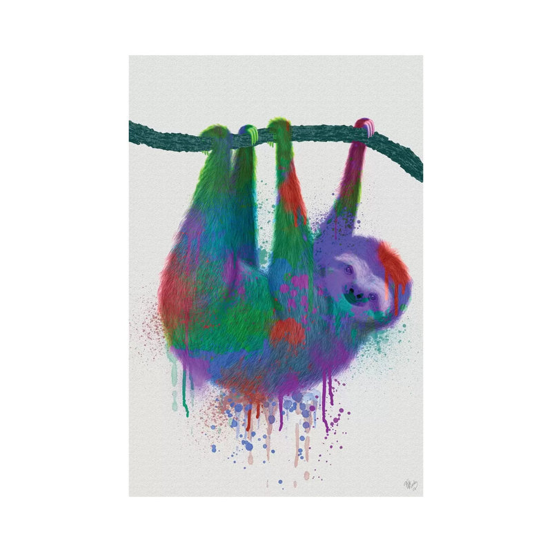 Sloth Rainbow Splash by Fab Funky - Wrapped Canvas Gallery-Wrapped Canvas Giclée, 20.32 cm H x 30.48 cm W