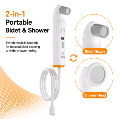 Bidet portable WOWER avec bouteille et tuyau 2 en 1, idéal pour l'hygiène personnelle, les voyages, le camping et les activités de plein air en camping-car. Tuyau extensible de 2 m (78,7 po), pulvérisateur portatif rechargeable avec 2 jets différents, batterie rechargeable de 1600 mAh, étanchéité IPX6.