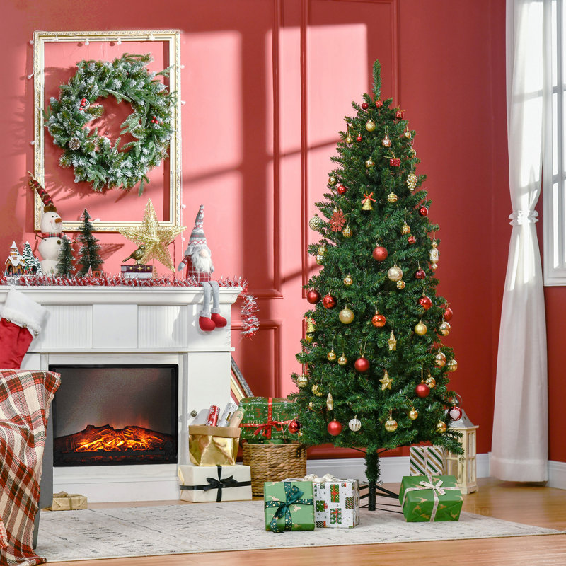 Sapin de Noël artificiel mince de 6 pi de hauteur non éclairé avec branches réalistes et 583 pointes