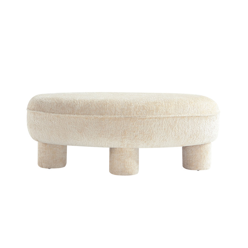 Tribeca Mid-Century Modern Chenille Upholstered Accent Ottoman in Cream, Cream