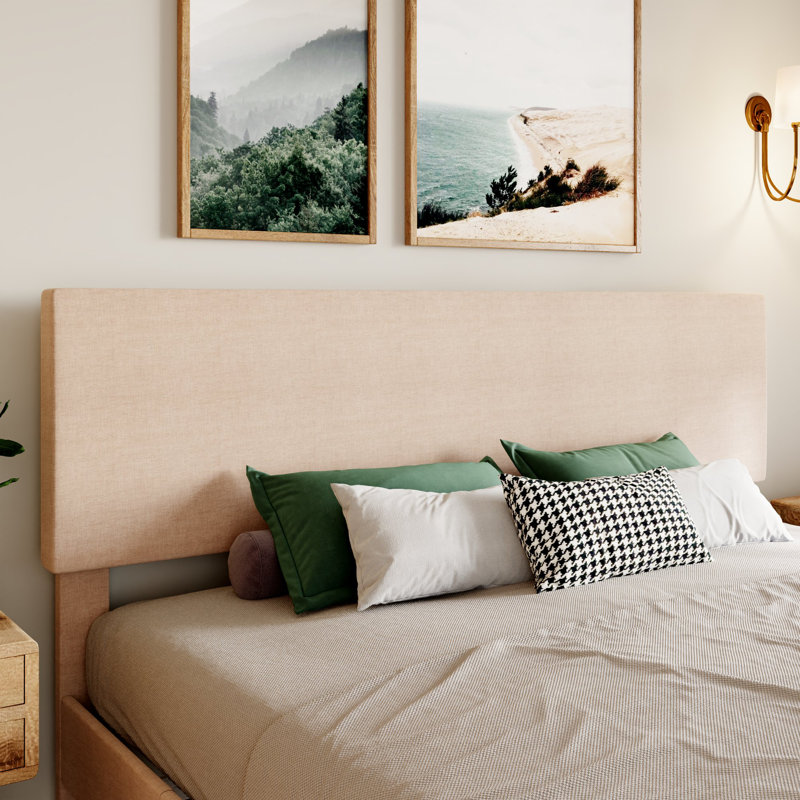 Lit plateforme simple tapissier Avel, Très grand, Lin beige