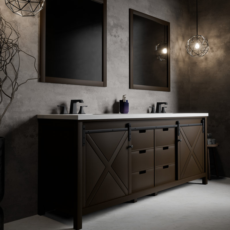 Ensemble de meuble-lavabo double l 84 po x P 22 po et miroirs 34 po Marsyas, Brun