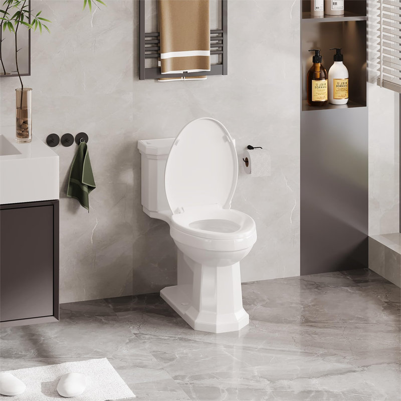 Easy Clean Combo 19 Inch White Elongated Toilet Seat Flat Front Quick Release Soft Close Quick Install