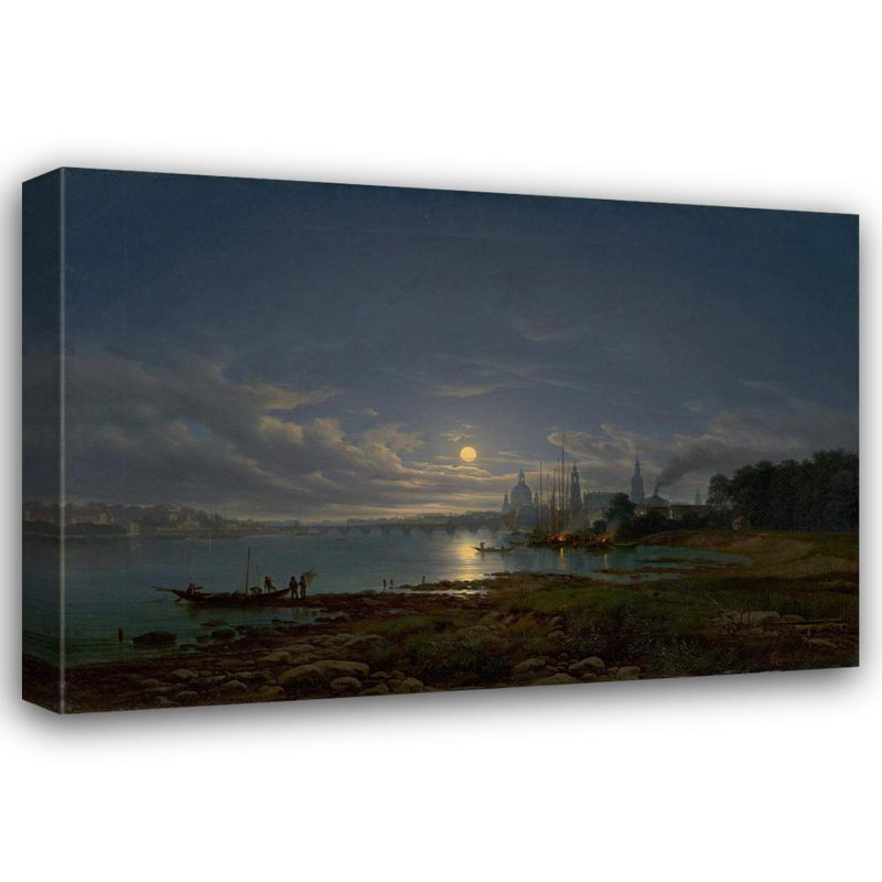 "View of Dresden, Moonlight" by  Johann Anton Castell - Gallery Wrap Canvas Wall Art, 48" H x 33" W
