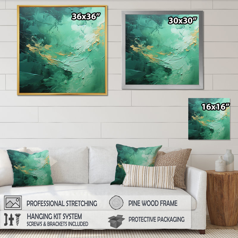 Jancarlos Emerald Euphoria I - impression, Cadre doré simple, H 16 po x l 16 po x P 1 po