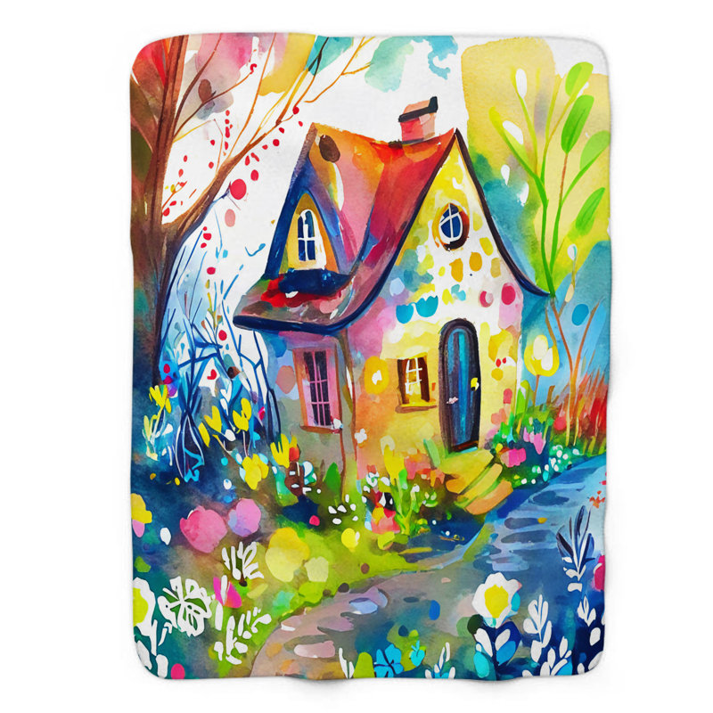 Motif Groovy - 1 pièce Sherpa Premium, Lit simple, Bleu foncé / jaune / vert