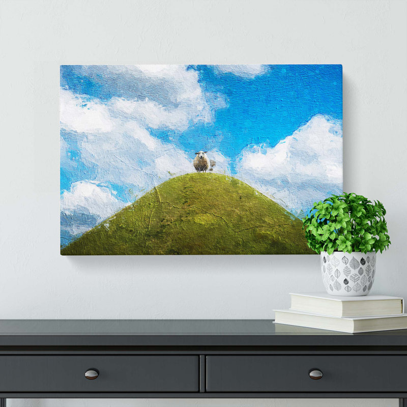 Sheep Atop A Hill - Wrapped Canvas Painting, 35cm H x 50cm W x 3cm D