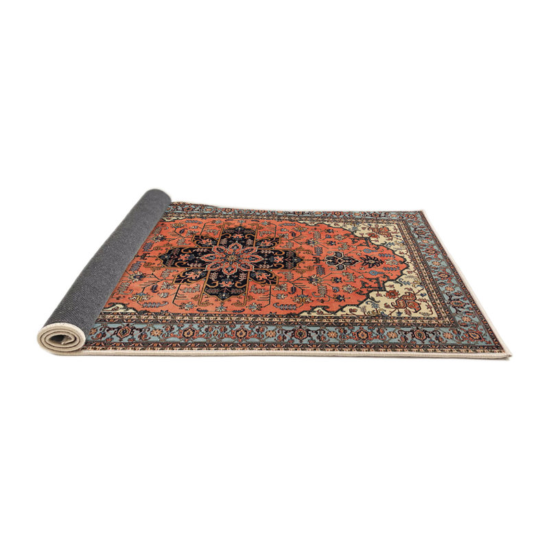 Tapis traditionnel rouge / gris, Rond 7 pi