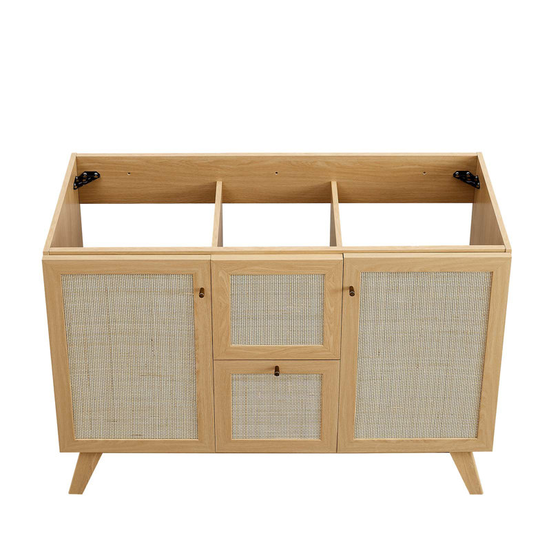 Soma 47'' Oak Freestanding Double Bathroom Vanity with Rattan Weave