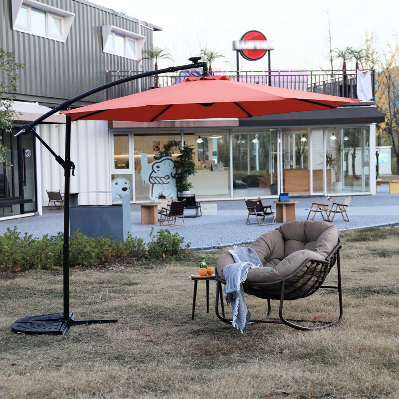 Parasol de terrasse orange de 3 m à énergie solaire - 40 cm, tissu coupe-vent, pour piscine et pelouse, parasol déporté à DEL solaires, rehausse l'ambiance
