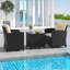 Ensemble de 3 meubles de patio avec coussins lavables pour table basse en verre trempé-4881721