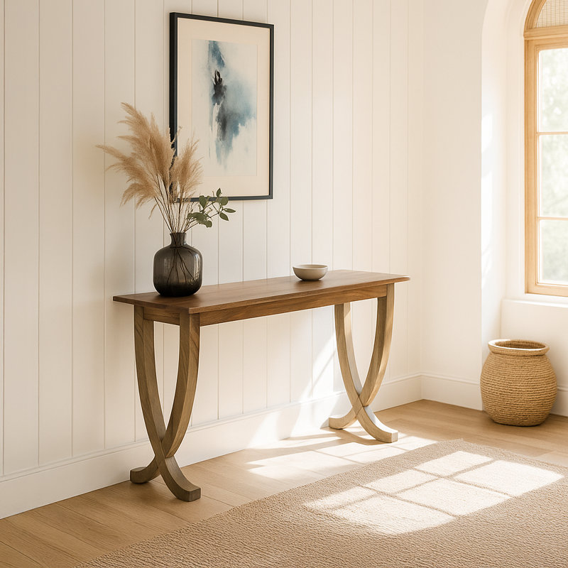 Solid Walnut Console Table with Curved Legs, Entryway Accent Table