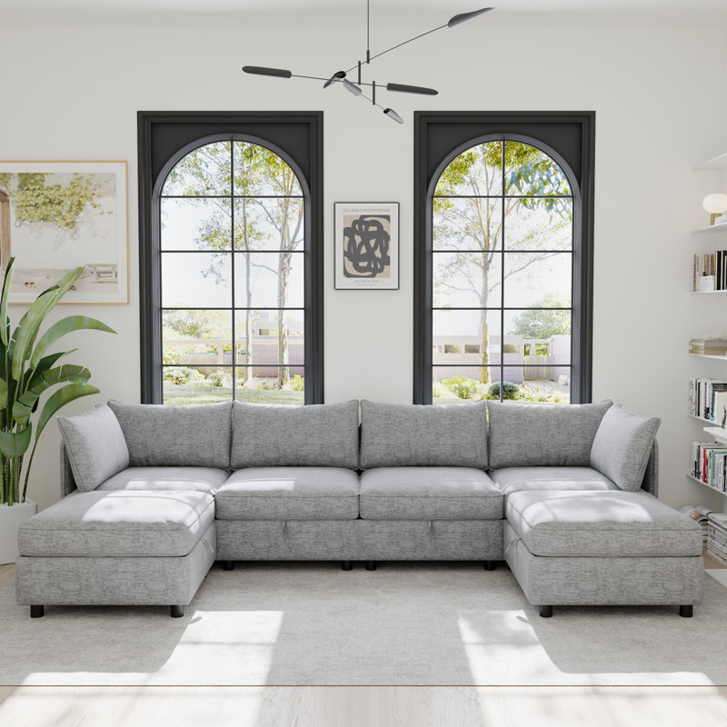 Canapé modulaire multifonctionnel en chenille gris avec rangement pour la vie moderne