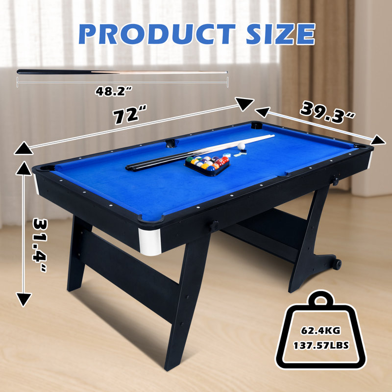 RayChee 6' Foldable Pool Table with Playing Accessories, Leg Levelers