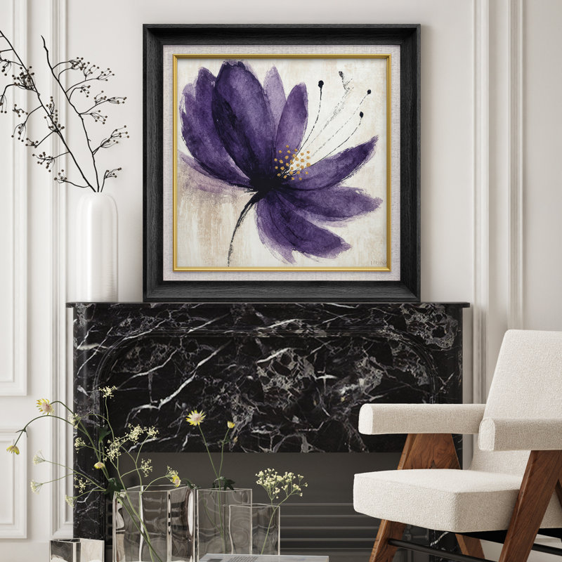 Impression florale mauve avec des accents dorés - impression sur papier encadrée, H 26 po x l 26 po x P 1,5 po