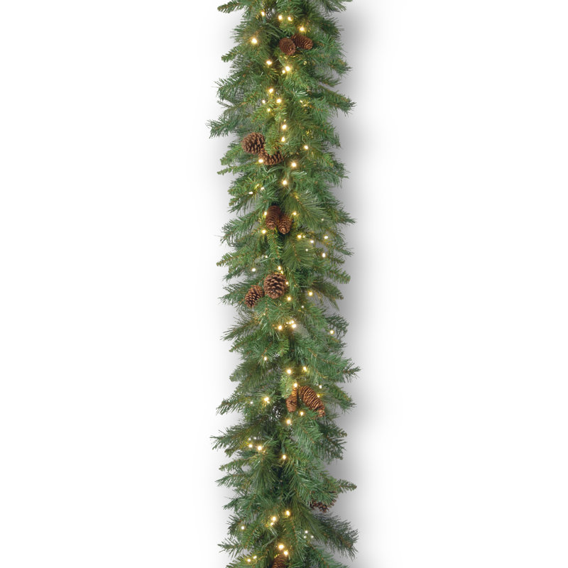 9 ft. Garrison Spruce Christmas Garland with Warm White LED Lights