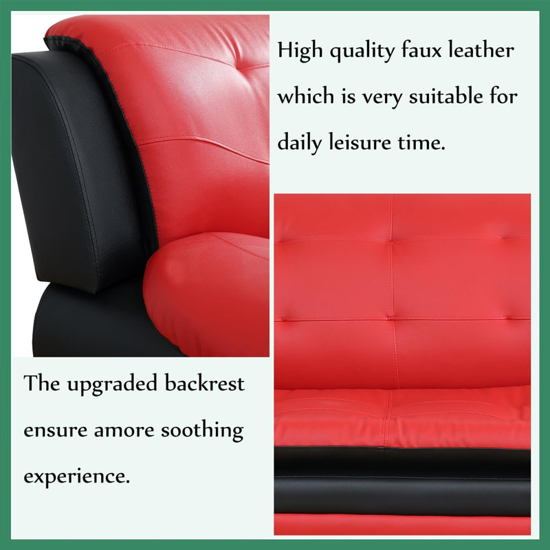 Chaise standard sans accoudoirs de 42 po, Simili cuir noir / rouge