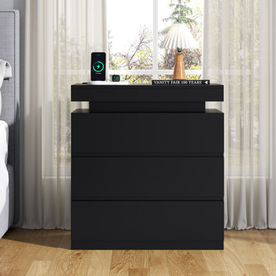 Nightstand With Charging Station And LED Lights