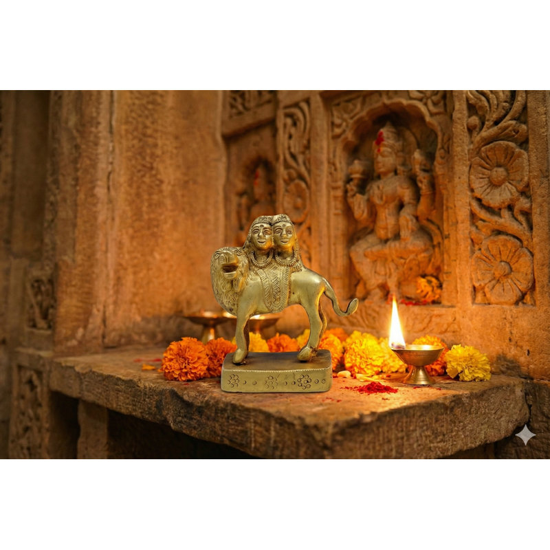 Chamunda Devi “Goddess of Fierce Protection” Brass Table Sculpture – 4" H Hand-Finished Accent