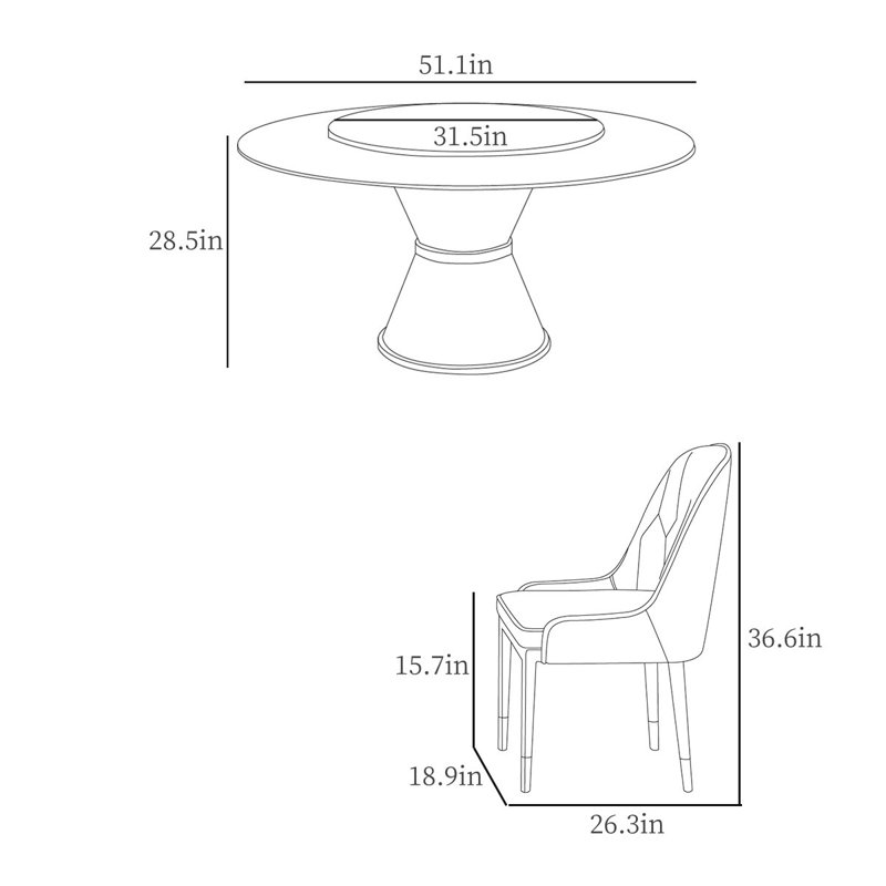 Ensemble de table de salle à manger Modern, H 28,5 po x L 51,1 po x l 51,1 po