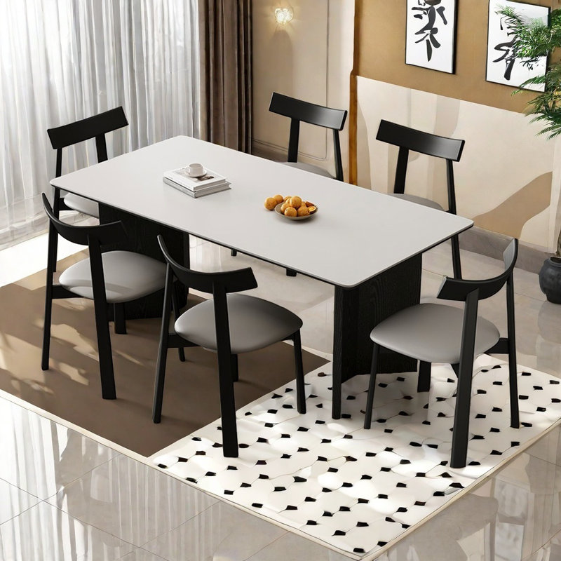 Ensemble de table de salle à manger en bois massif de couleur crème, H 29,52 po x L 70,86 po x l 35,43 po