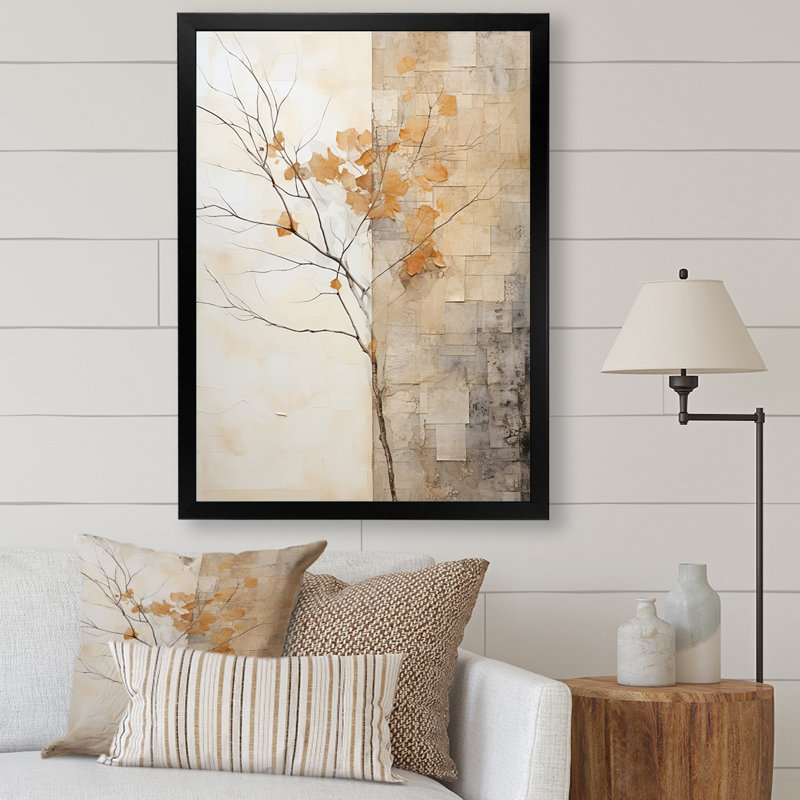 Minimalisme Sycamore Tree Landscape III, reproduction d'art sur toile, Cadre simple noir, H 40 po x l 30 po x P 1,5 po